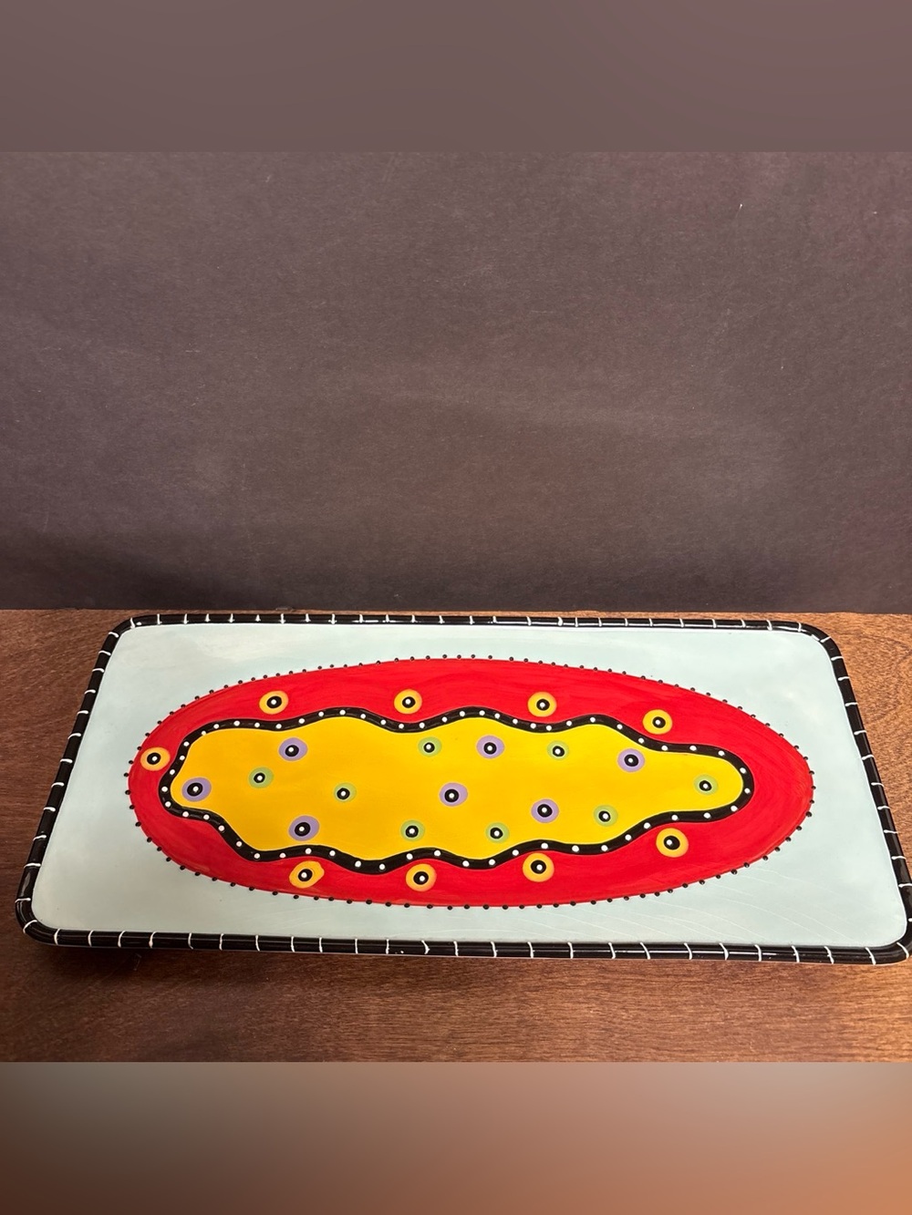 GANZ Bella Casa Rectangular Serving Tray in Red, Yellow, Black and Light Blue